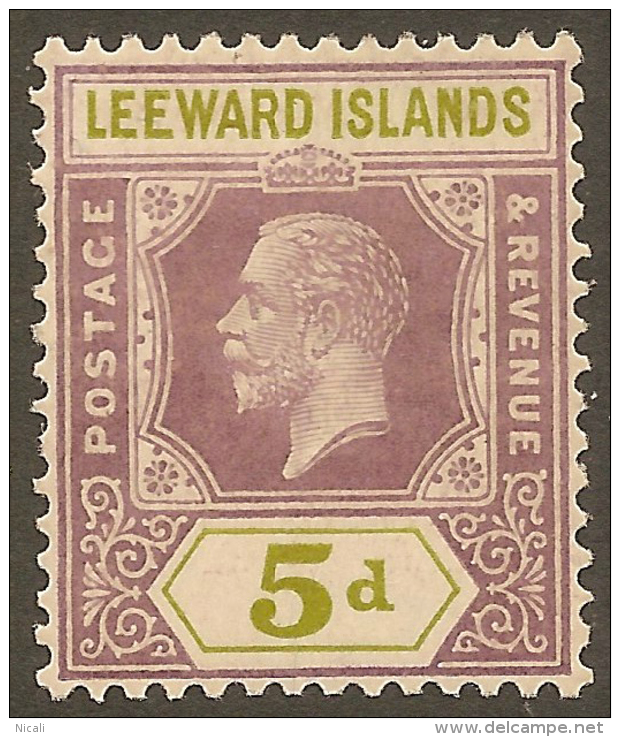 LEEWARD IS 1921 5d KGV SG 71 HM #UR317 - Leeward  Islands