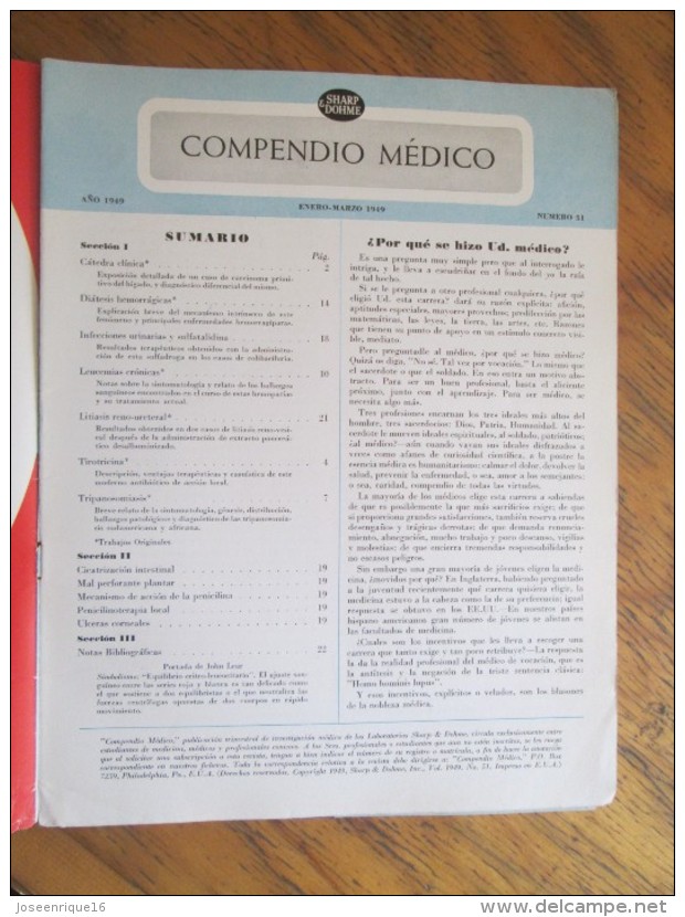 REVISTA COMPENDIO MEDICO SHARP & DOHME Nº 51 - 1949 - [4] Tematica