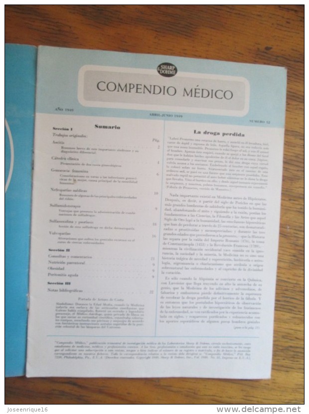 REVISTA COMPENDIO MEDICO SHARP & DOHME Nº 52 - 1949 - [4] Thèmes