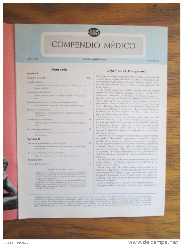 REVISTA COMPENDIO MEDICO SHARP & DOHME Nº 55 - 1950 - [4] Thèmes