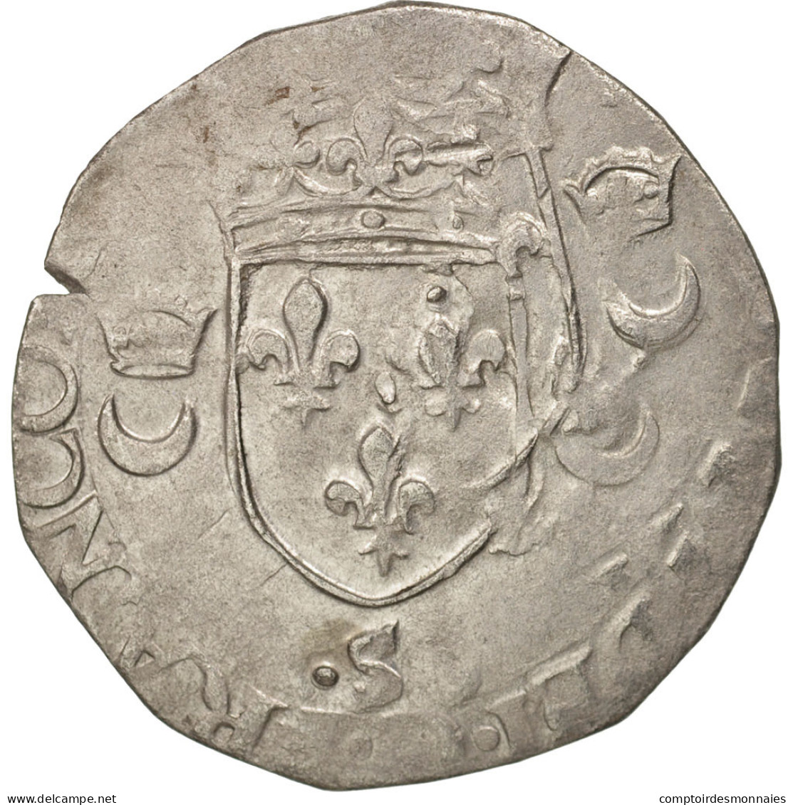 Monnaie, France, Douzain Aux Croissants, 1552, Troyes, TB+, Billon, Duplessy:997 - 1547-1559 Henri II