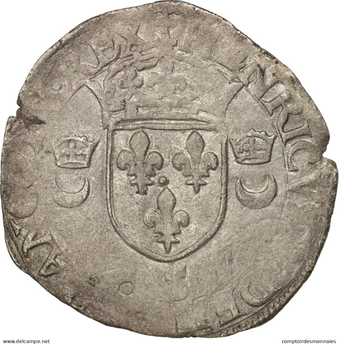 Monnaie, France, Douzain Aux Croissants, 1552, Troyes, TB+, Billon, Duplessy:997 - 1547-1559 Henry II