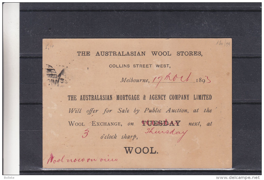 Australie - Victoria - Carte Postale De 1893 - Entier Postal - Oblitération Melbourne Victoria - Covers & Documents