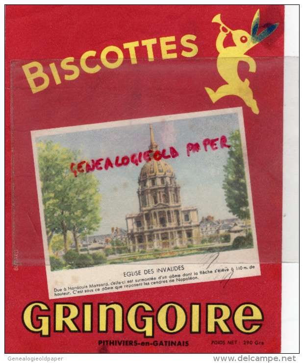 45 - PITHIVIERS EN GATINAIS - BUVARD BISCOTTES GRINGOIRE - EGLISE DES INVALIDES HARDOUIN MANSARD -BISCOTTE - Alimentaire