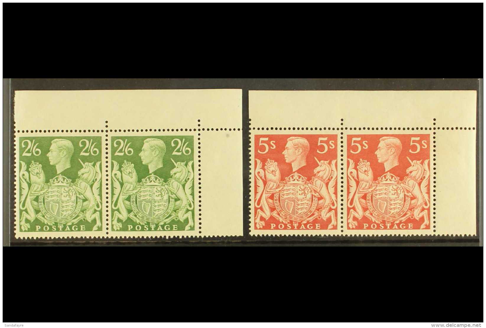 1939-48 2s6d Green And 5s Red (SG 476b &amp; 477) - Matching Upper Right Corner Pairs, All Stamps Never Hinged... - Non Classés