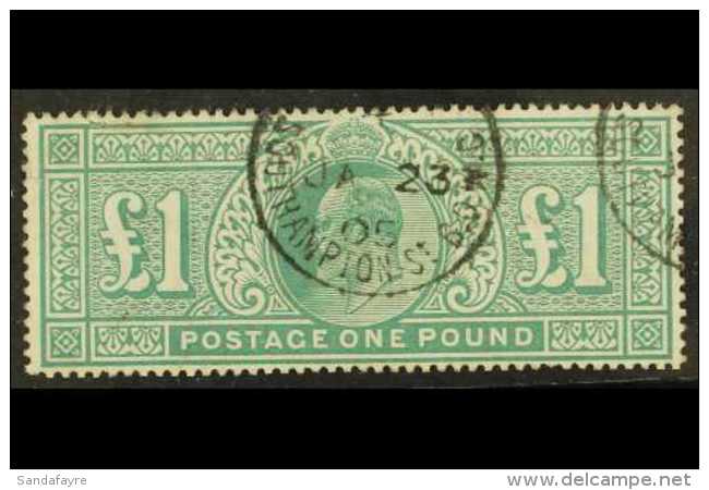 1902-10 &pound;1 Dull Blue-green, SG 266, Small Faults At Top Left, Otherwise Fine Used Appearance,... - Non Classés