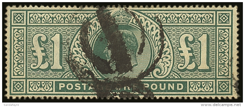 1902-10 &pound;1 Dull Blue-green, SG.266, Good Used With Full Perfs All Round, Neat But Heavyish Central Cancel.... - Non Classificati