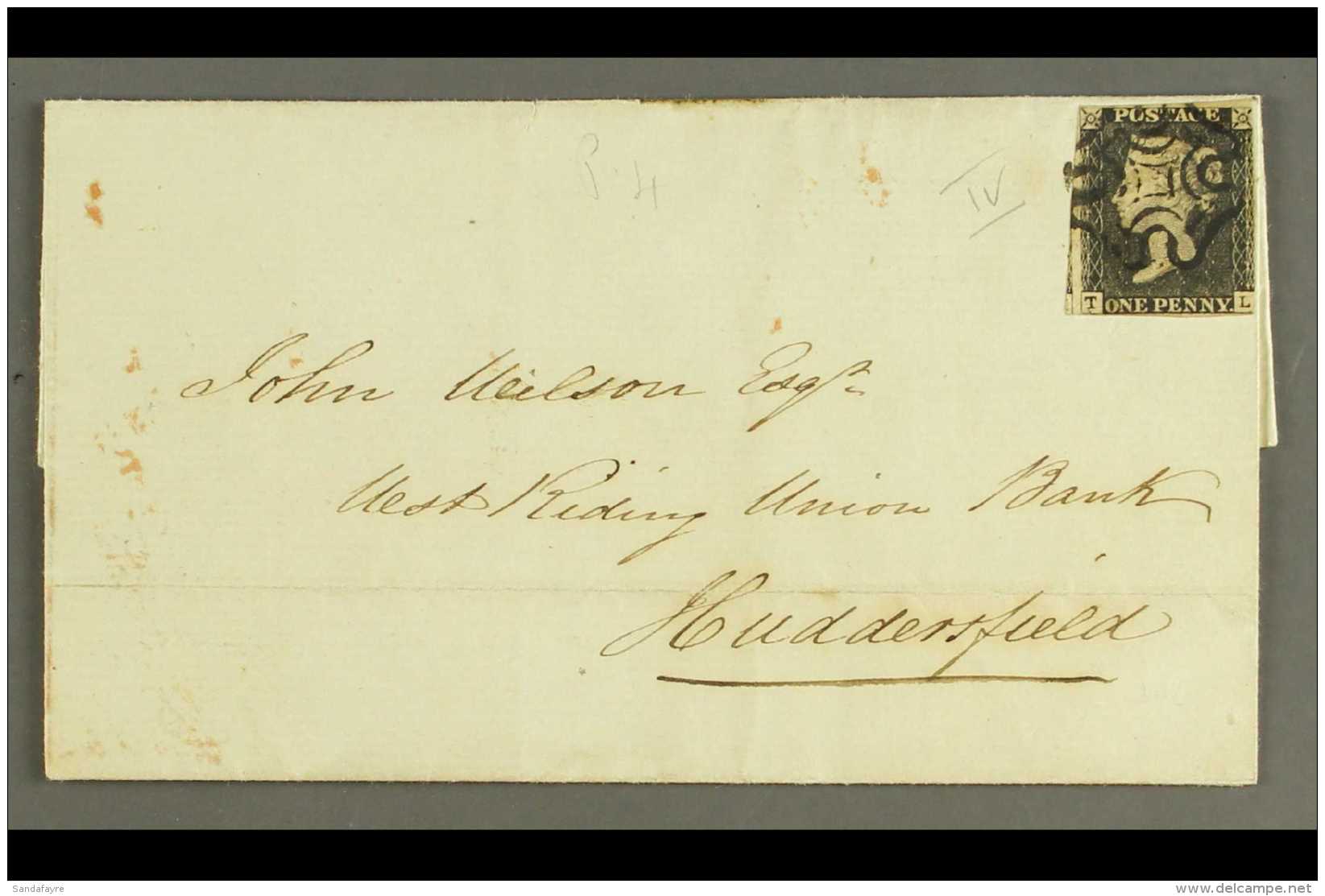 1840 1d Black 'TL' Plate 4, SG 2, With 3 Margins, Tied To 14 July 1841 Letter Sheet Sent From Wakefield To... - Non Classés