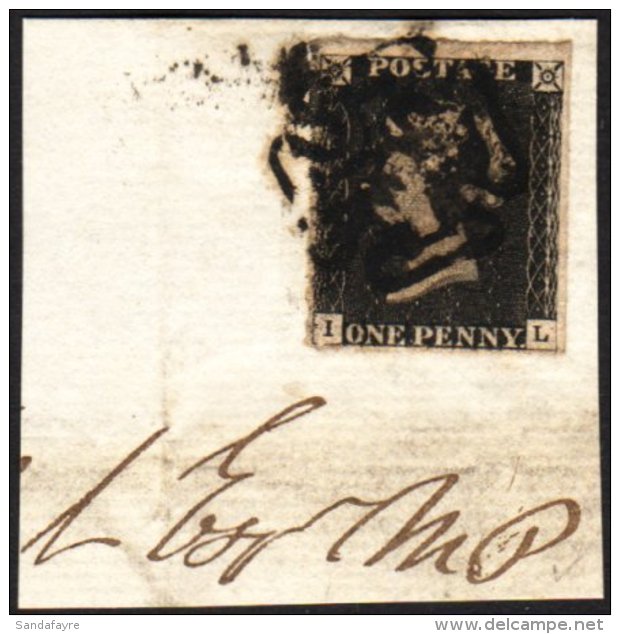 1840 1d Black, Plate 2 Lettered "IL", With Four Margins (little Ragged At Base), On A Piece Tied By Maltese Cross... - Non Classés