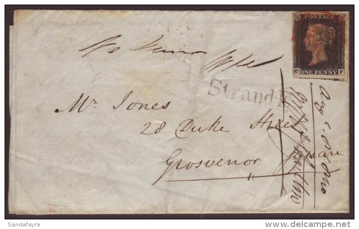 1840 (8 Aug) EL From The Strand To Duke Street Bearing A 1d Black 'CF' Plate 1b With 4 Close To Huge Margins Tied... - Non Classés