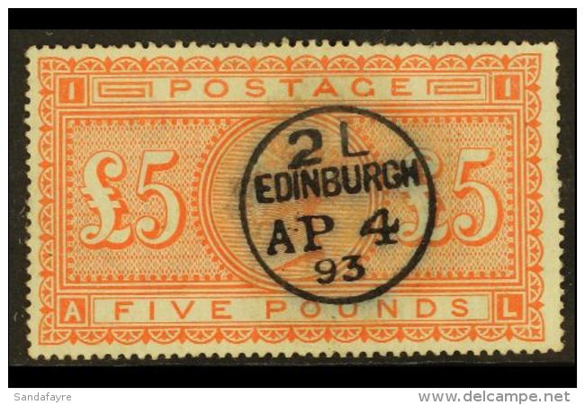 1867-83 &pound;5 Orange On White Paper, SG 137, Very Fine Used With Pretty Upright Central Cds Cancel. Few Nibbled... - Autres & Non Classés