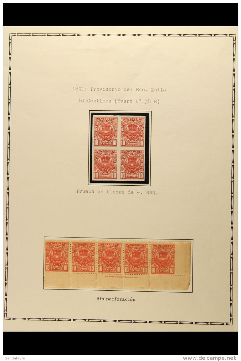 ZULIA STATE LOCAL POST 1891 10c Red IMPERF PROOF Block Of Four Plus A 10c Perforated Mint Strip Of Five With One... - Venezuela