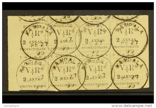 1896 2a Black Typeset, Used Block Of 8, One Copy Showing The Variety "small O", SG 56, 56a, Fine Used Few... - Ouganda (...-1962)