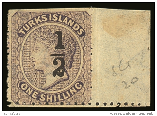 1881 "&frac12;" On 1s Lilac, Setting 10, Type 10, SG 20 Fine Marginal Mint (scissor Trimmed At Top). BPA Cert. For... - Turks & Caicos