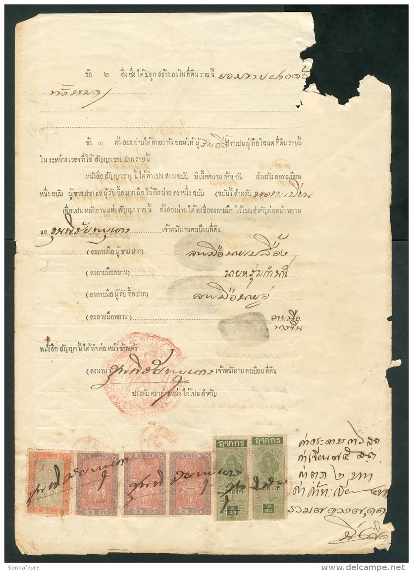 REVENUES STAMPS ON COMPLETE DOCUMENT Circa 1930's Complete Court Document In Native Script Bearing 1909 Judicial... - Thaïlande