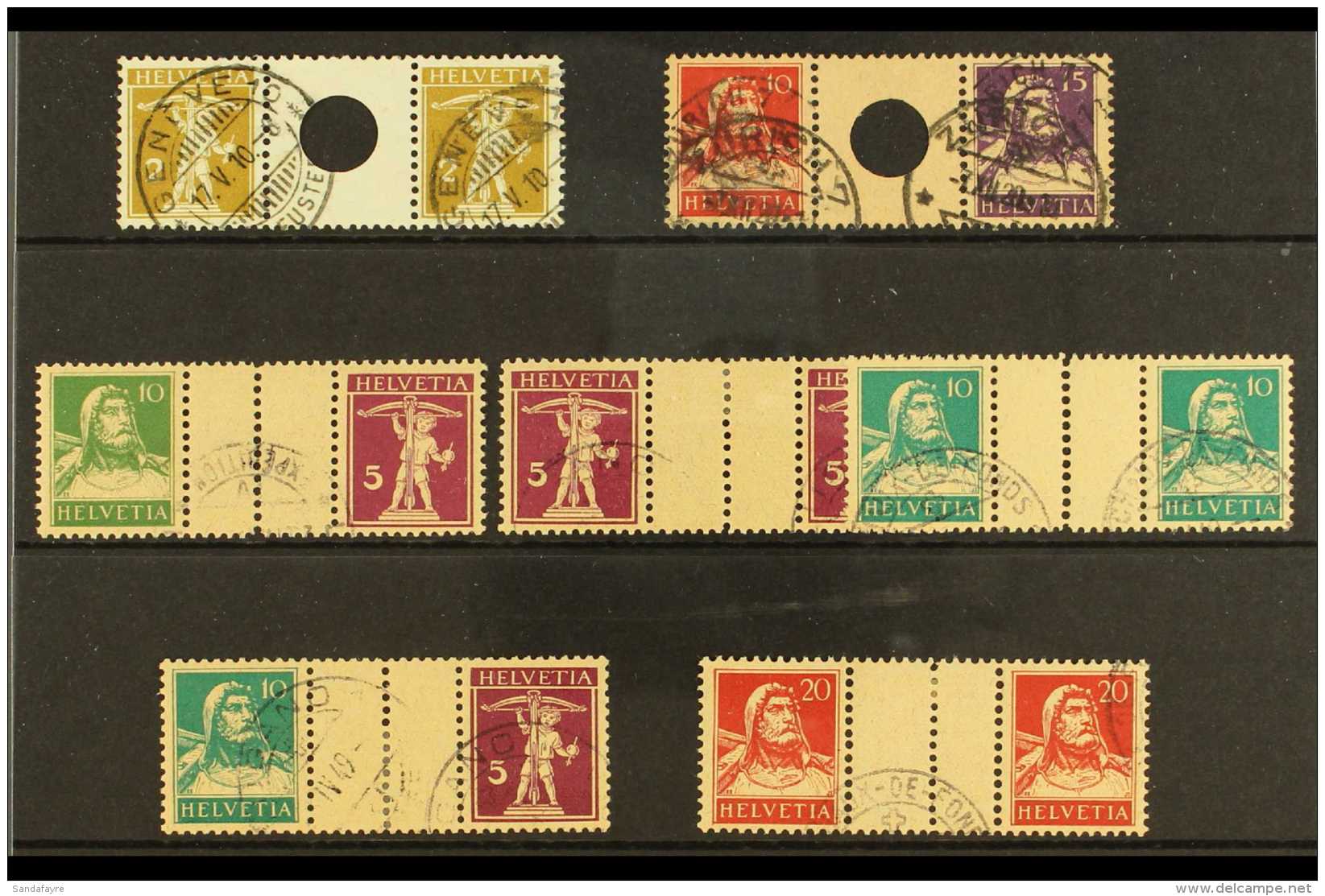 1909-28 GUTTER PAIRS Group Of Gutter Pairs, Includes Zumstein S2, S9, S35/39, Good To Fine Used (7 Pairs). For... - Andere & Zonder Classificatie