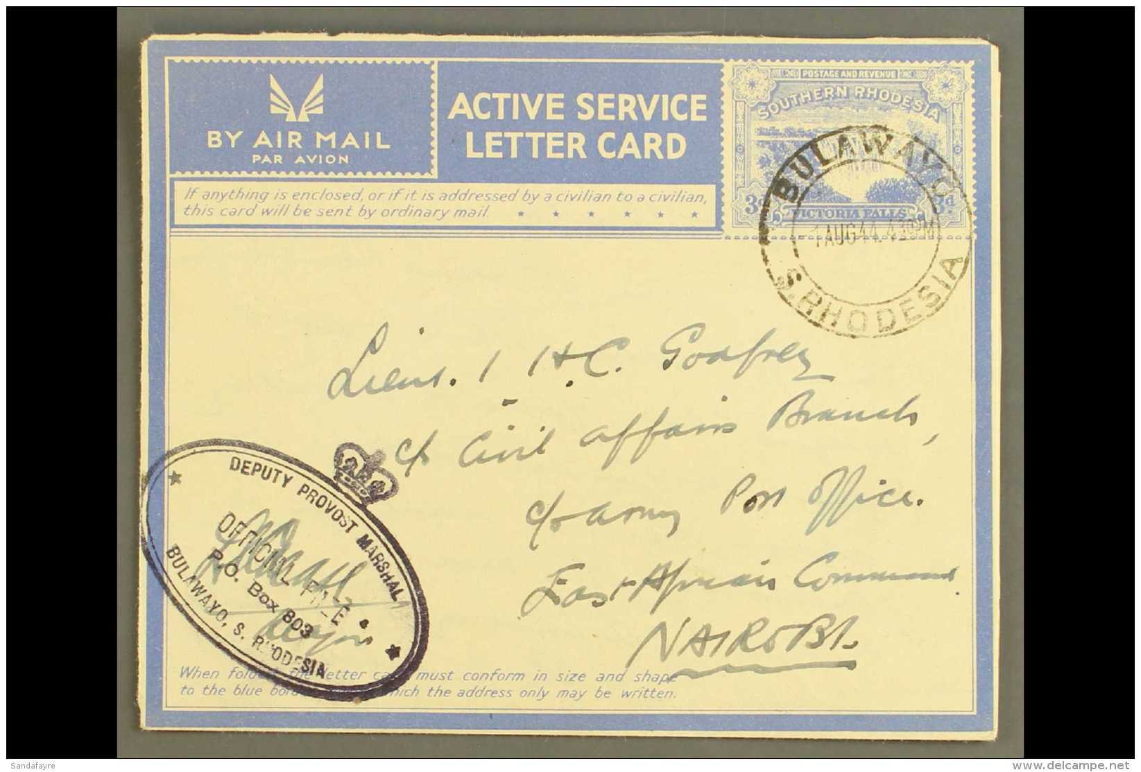 ACTIVE SERVICE LETTER CARD 1944 3d Ultramarine On White, No Overlay, H&amp;G 4, Fine Used With "Bulawayo 1 AUG 44"... - Rhodésie Du Sud (...-1964)