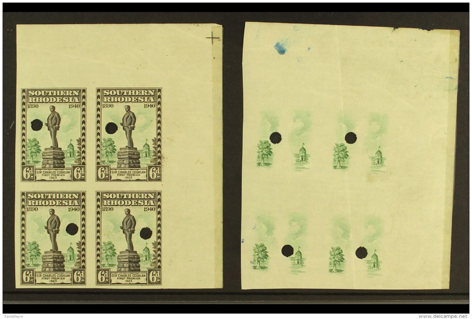 1940 6d Chocolate And Green BSAC Golden Jubilee IMPERFORATE PROOF BLOCK OF FOUR In The Issued Colours Each With A... - Rhodesia Del Sud (...-1964)