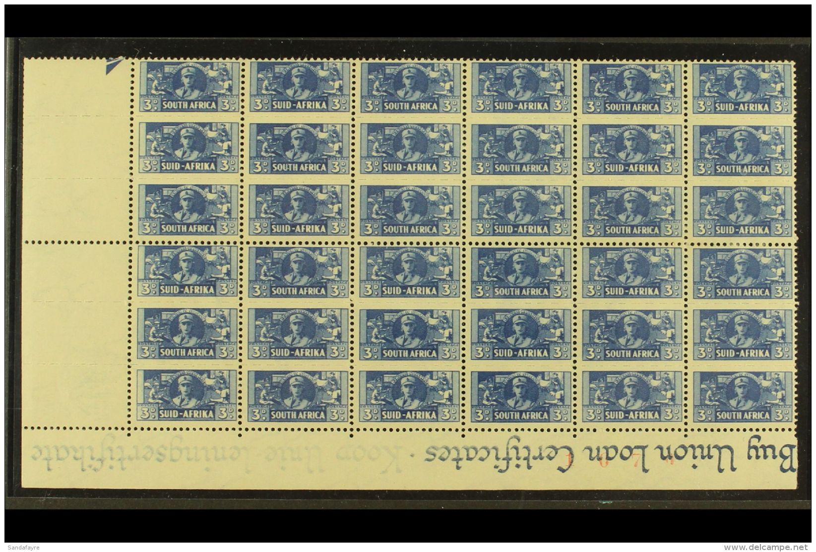 BANTAM WAR EFFORT VARIETY 1942-4 3d Blue, Impressive Corner Marginal Block Of 12 Units With BLANK SLOGAN MARGIN At... - Non Classés