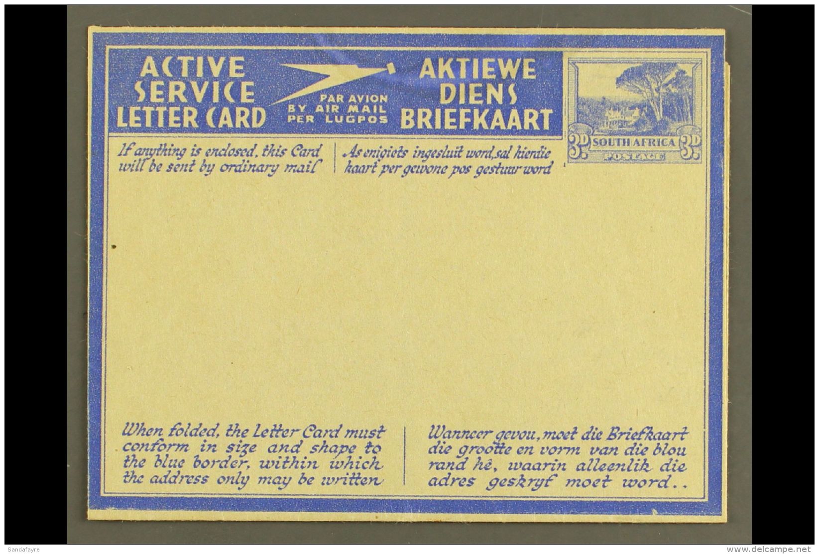 AEROGRAMME 1941 3d Ultramarine On Pale Buff With Blue Overlay, English Stamp Impression With Tops Of Trees... - Unclassified