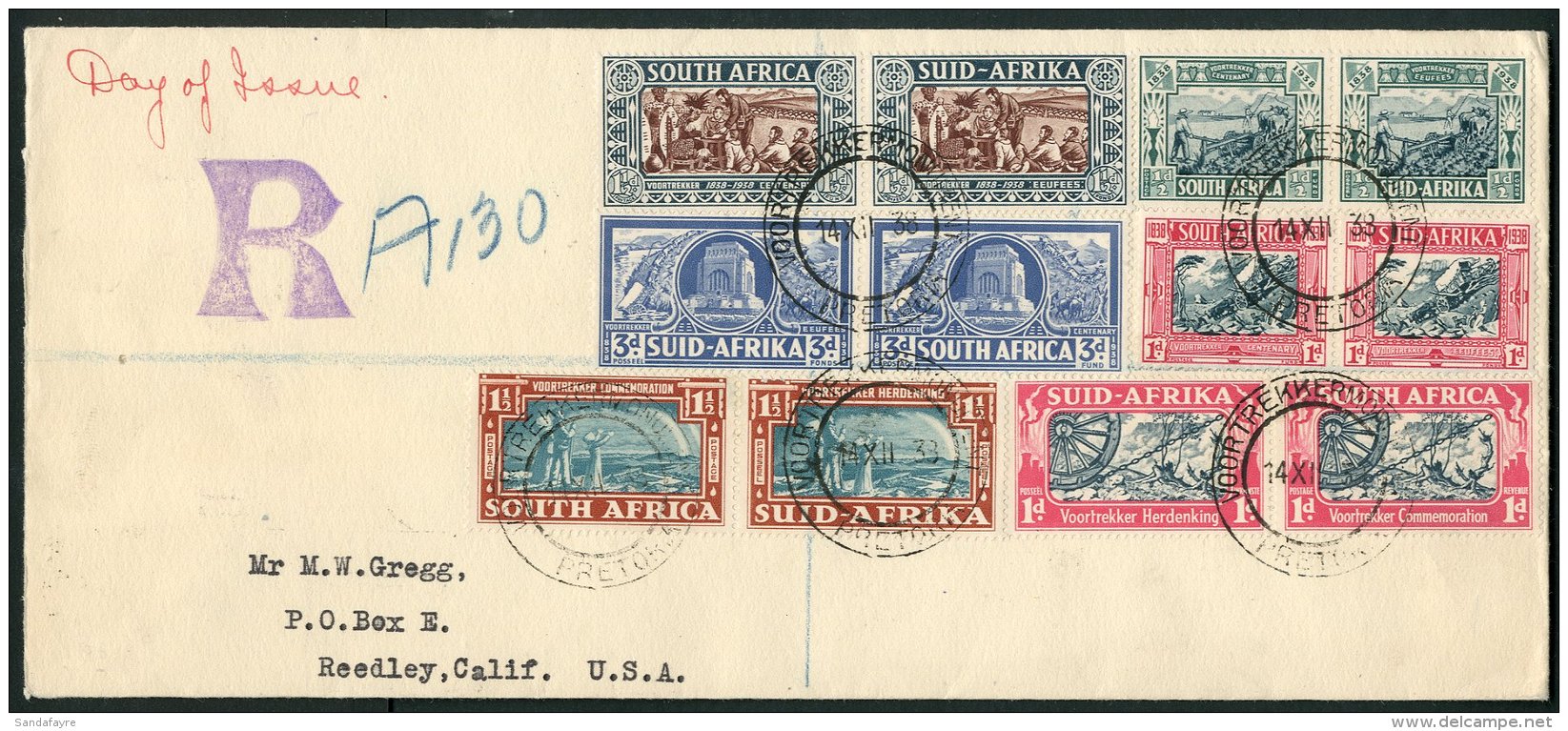 1938 (14 Dec) Voortrekker Both Sets As Pairs SG 76/81, Very Fine Used Pretoria Cds's On Plain Registered FDC... - Non Classés