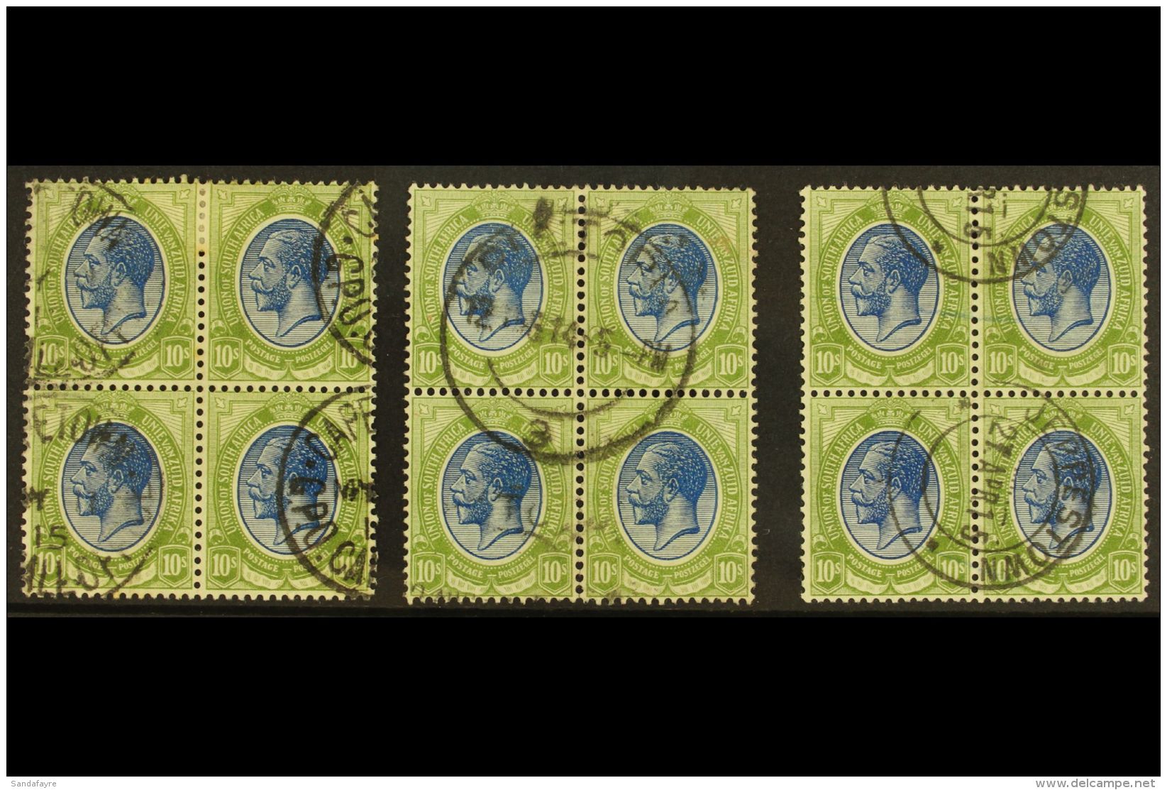 1913-24 10s Deep Blue &amp; Olive-green, SG 16, Three, FINE USED BLOCKS OF FOUR (3 Blocks). For More Images,... - Non Classés