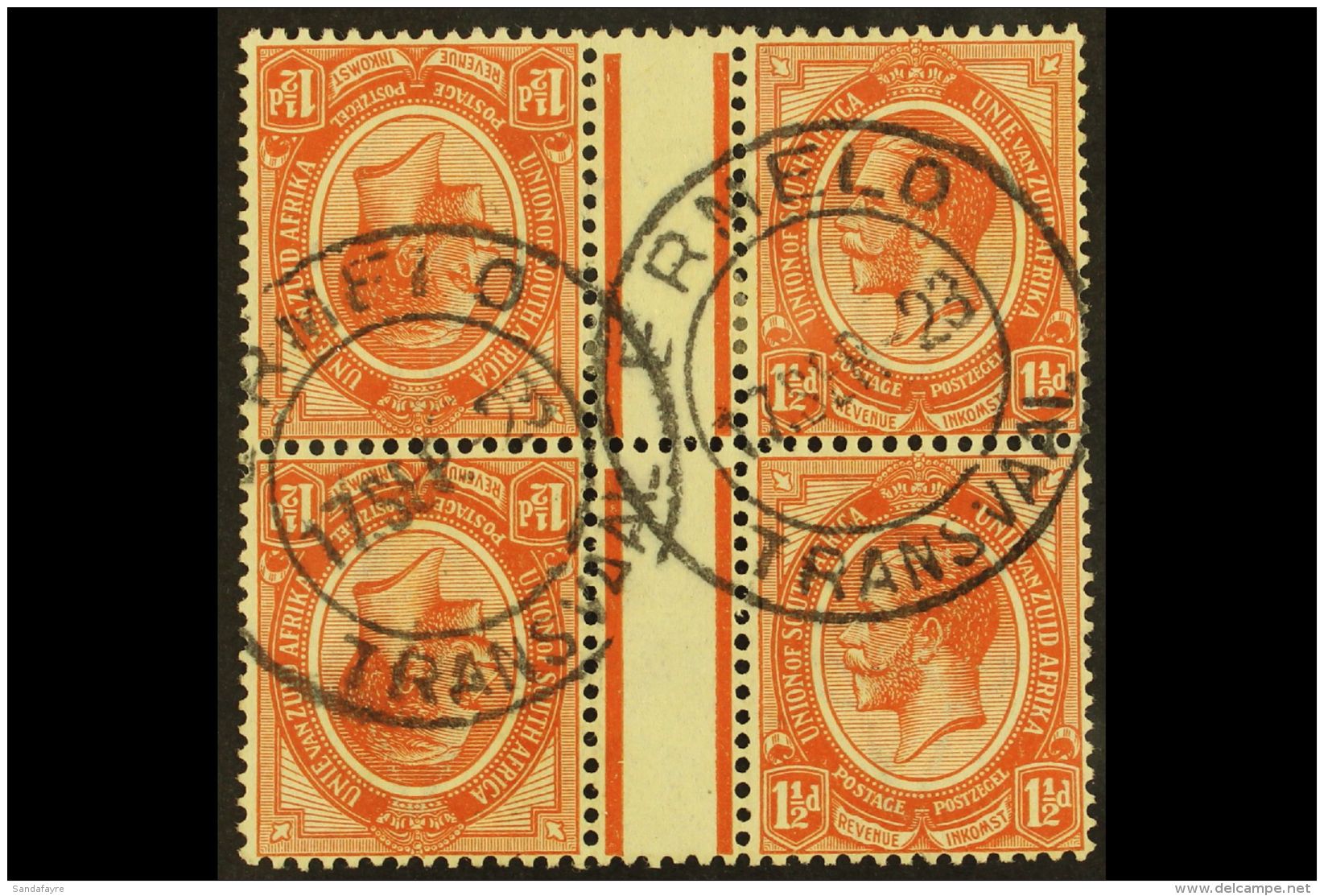 1913-24 1&frac12;d Chestnut, Tete-beche, Gutter Block Of 4, SG 5a, SACC 4c, Very Fine Used, Ermelo, Transvaal... - Non Classés