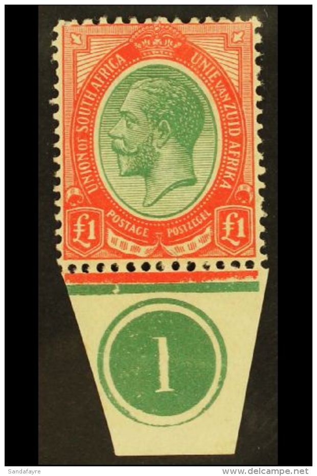 1913-24 &pound;1 Green &amp; Red, With PLATE NUMBER IN MARGIN AT BASE, SG 17, Very Fine Mint. For More Images,... - Non Classés