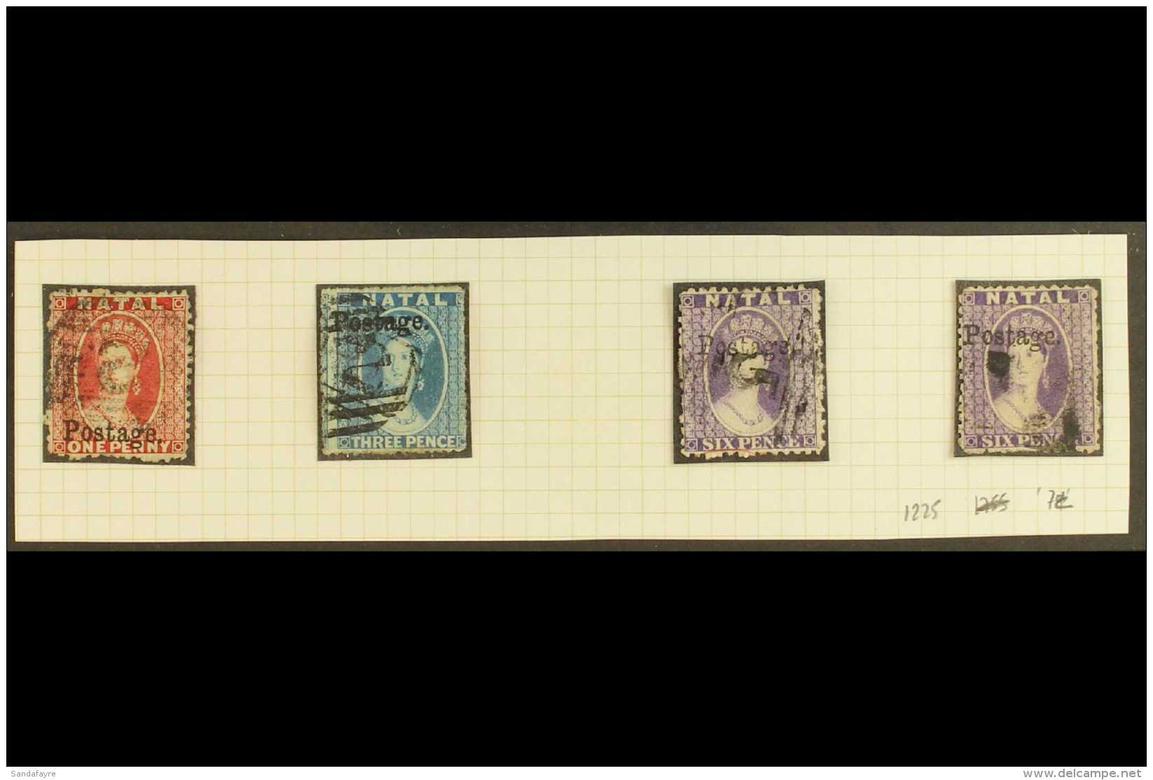 NATAL 1869 "Postage" Ovpts, 13 3/4mm Long, SG Type 7c, 1d Bright Red, 3d Blue Rough Perf, 6d Violet (2), SG 39,... - Non Classés