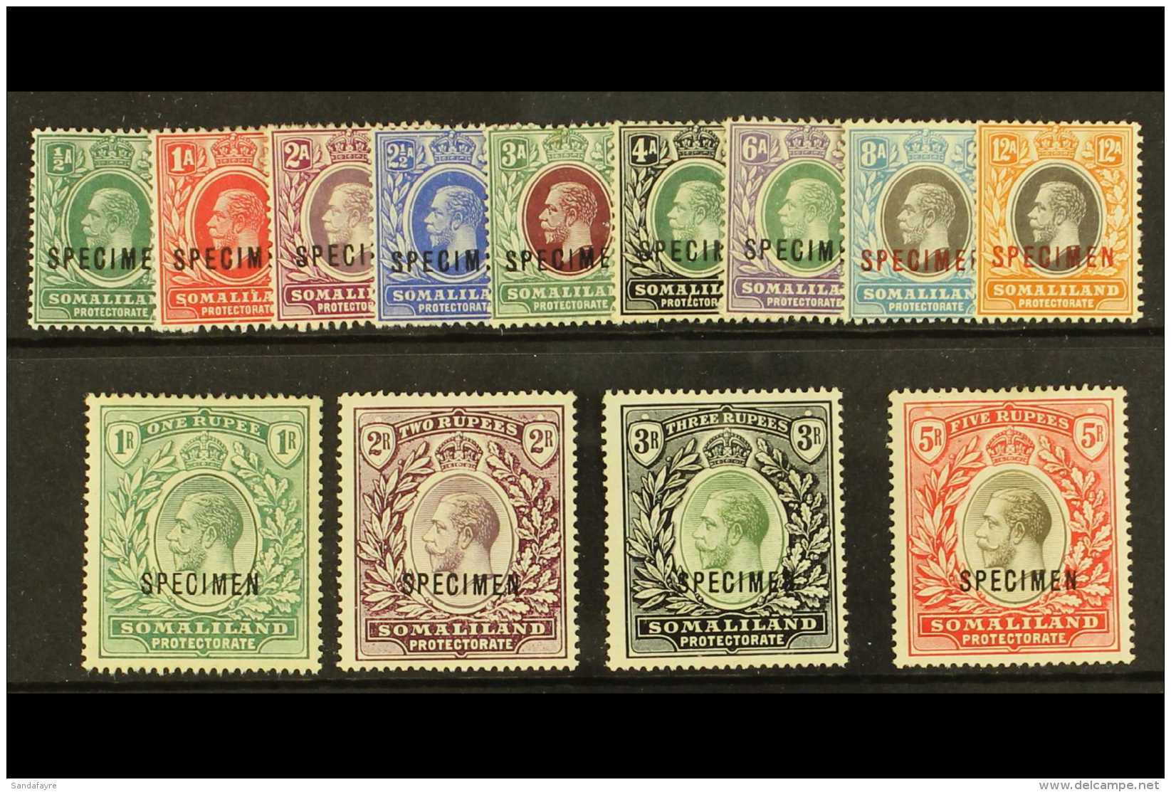 1912 Geo V Set To 5r Overprinted "Specimen", SG 60s/72s, Fine Mint Large Part Og. (13 Stamps) For More Images,... - Somaliland (Protettorato ...-1959)