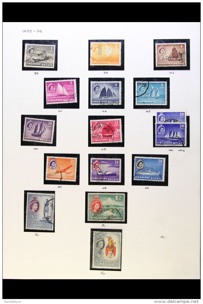 1955-1980 FINE USED COLLECTION In Hingeless Mounts On Leaves, All Different Mostly Definitive Issues, Inc 1955-59... - Singapour (...-1959)