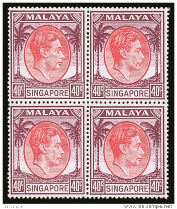1951 40c Red And Purple, Perf 17&frac12; X 18, SG 26, Superb Never Hinged Mint Block Of Four.  For More Images,... - Singapour (...-1959)