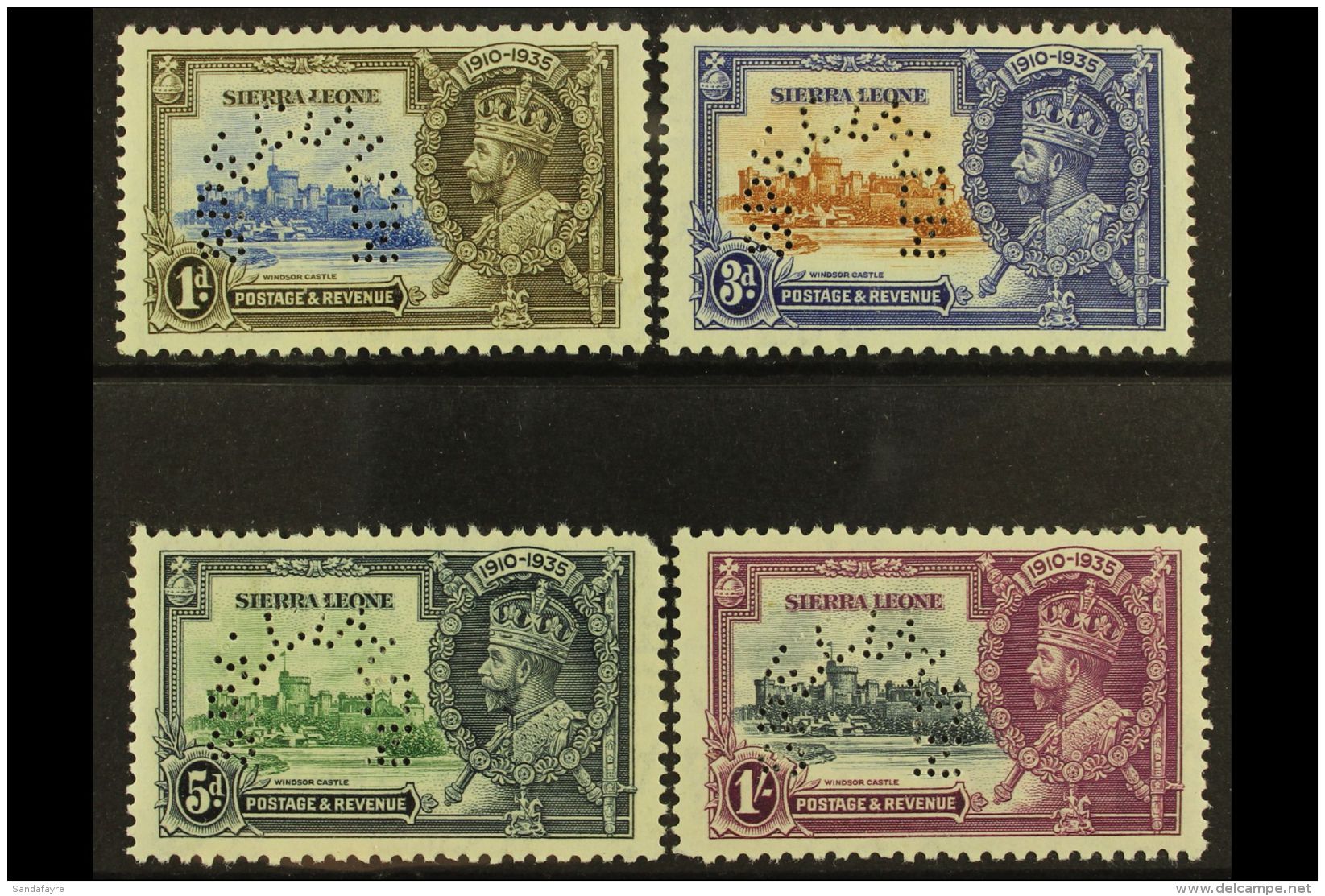 1935 Silver Jubilee Set, Perf "Specimen", SG 181s/184s, Fine Mint 3d And 5d Short Corner Perfs. (4 Stamps) For... - Sierra Leone (...-1960)