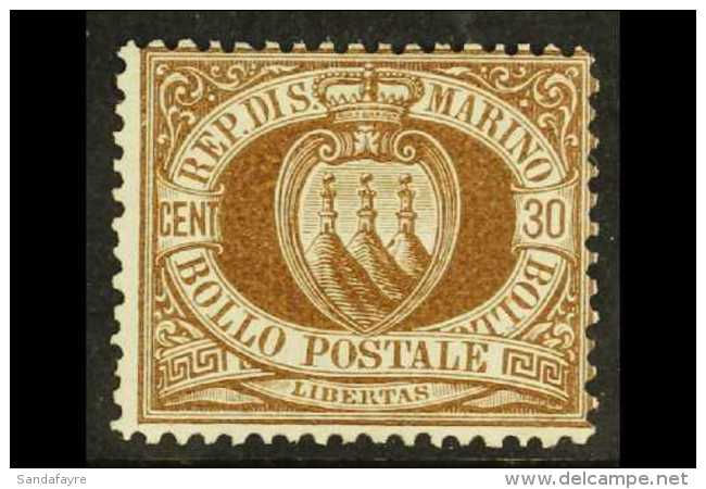 1877 30c Brown, SG 6, Fine Lightly Hinged Mint. Cat &pound;1100. For More Images, Please Visit... - Sonstige & Ohne Zuordnung