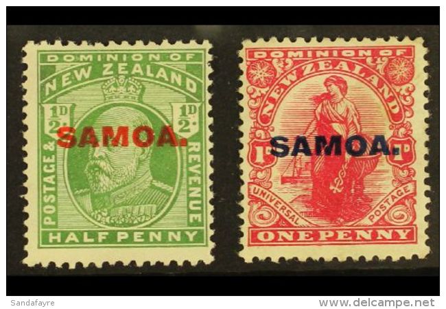 1914-15 &frac12;d &amp; 1d Values, Each With Matching Break Through "M" Of "SAMOA" Overprint, An Unusual Matched... - Samoa (Staat)