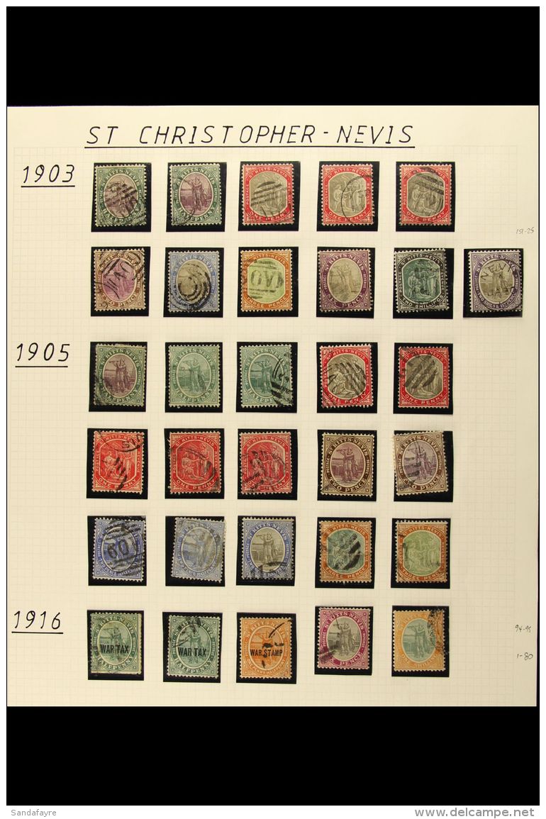 1903-63 USED COLLECTION In Mounts On Album Pages. Includes 1903 Set To 6d Then 2s &amp; 2s6d, 1905-18 Set To 1s... - St.Kitts-et-Nevis ( 1983-...)