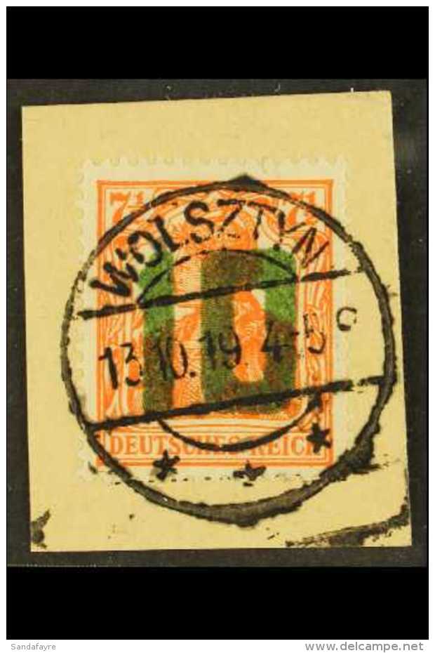 1919 "10" In Green On 7&frac12;pf Orange Poznan Local Issue, Mi 136, Very Fine Used Piece, Expertised JUNG JOHANN... - Autres & Non Classés