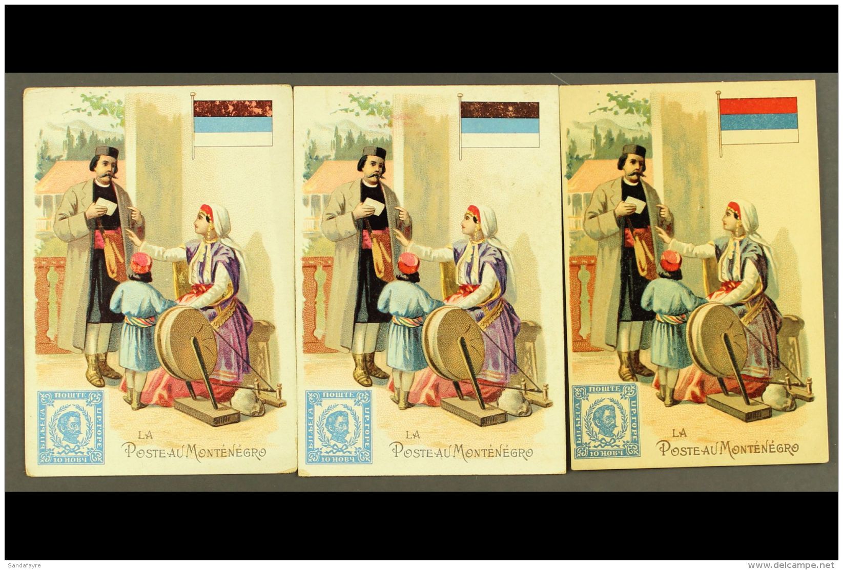 STAMP ADVERT CARDS. 1908(c) Group Of Lovely Matching Advert Cards Depicting A Street Scene And Montenegro Stamp,... - Montenegro