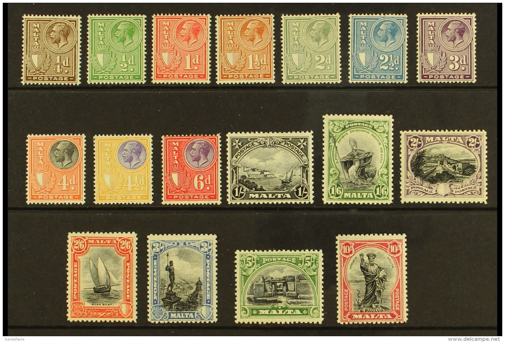 1926-27 Inscribed "Postage" Complete Definitive Set, SG 157/172, Fine Mint. (17 Stamps) For More Images, Please... - Malta (...-1964)
