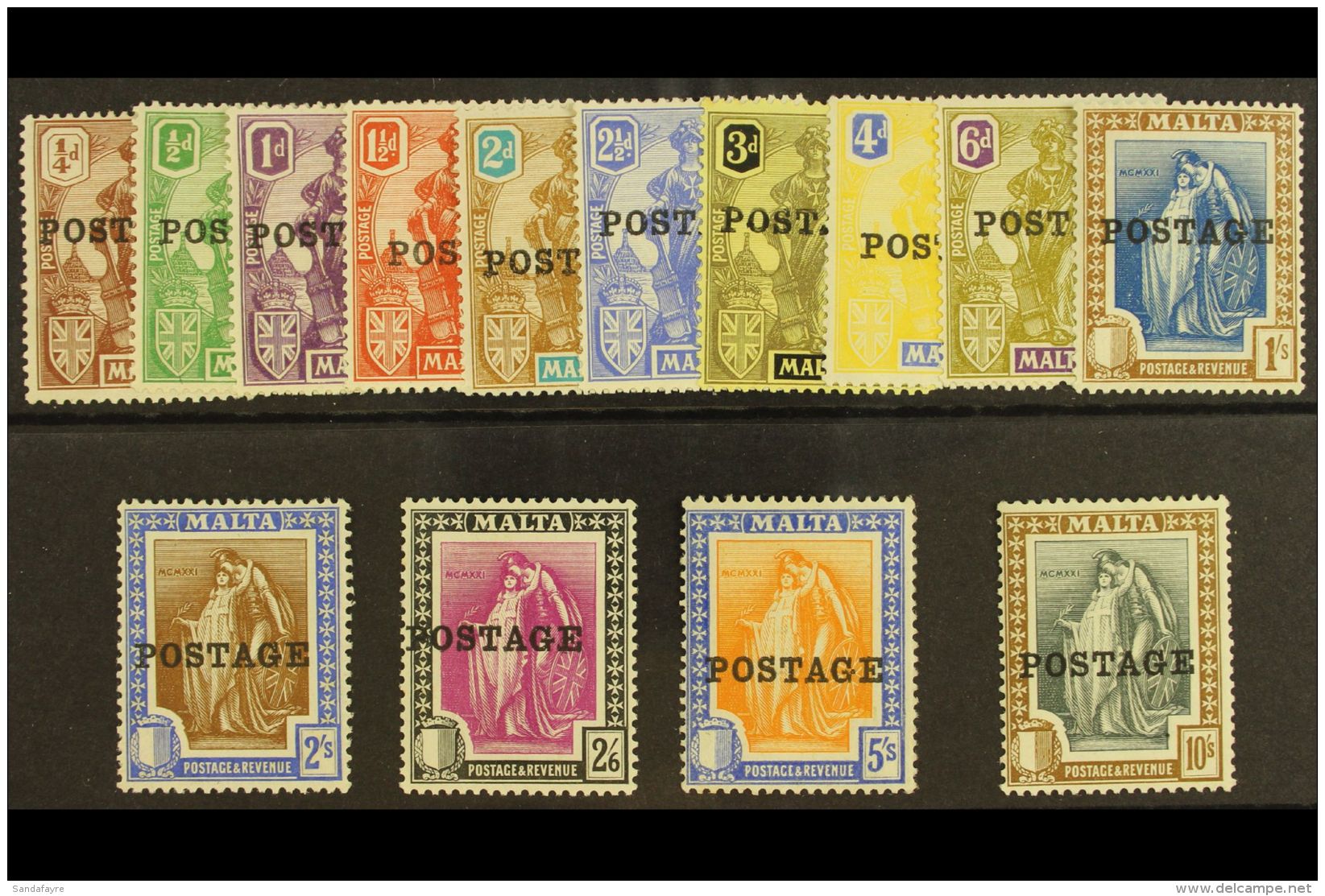 1926 "POSTAGE" Overprints Complete Set, SG 143/156, Very Fine Mint. (14 Stamps) For More Images, Please Visit... - Malte (...-1964)