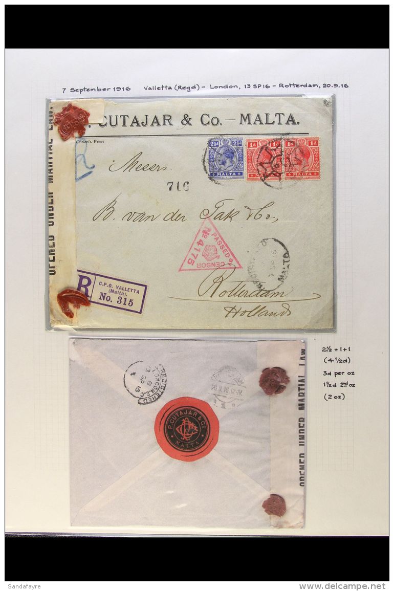 1914-22 COMMERCIAL COVERS AND CARDS COLLECTION A Fine Collection Comprising Mostly Of WORLD WAR ONE Censored Items... - Malta (...-1964)