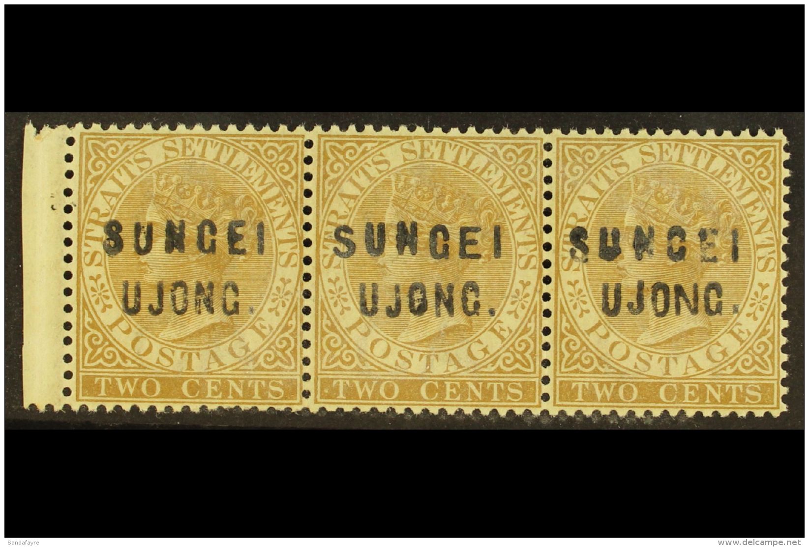 NEGRI SEMBILAN 1883-4 2c Brown Overprinted "SUNGEI UJONG", As A Strip Of 3 Showing Settings (B), (H), And (I), SG... - Autres & Non Classés