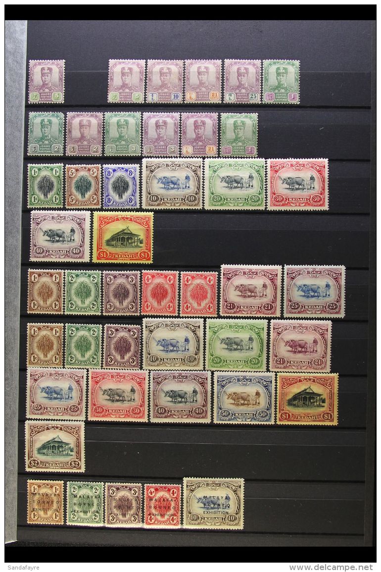 1910-1941 FINE MINT COLLECTION On Stock Pages, ALL DIFFERENT, Inc Johore 1918-20 To $1, Kedah 1912 Most Vals To... - Autres & Non Classés