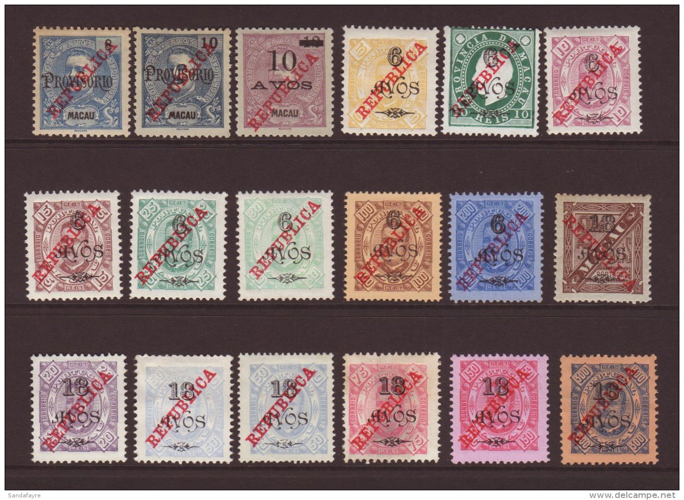 1915 REPUBLICA Opts (with Flat Top To Last "A") Complete Set With One Of Each Value On Provisionals Of 1902-05,... - Autres & Non Classés