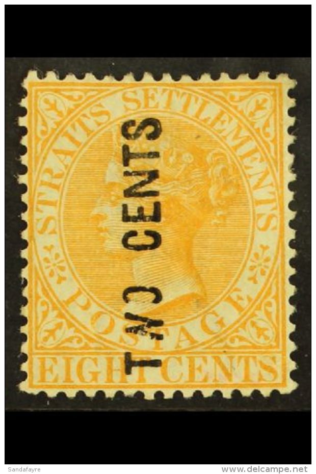 1883 "TWO CENTS" Vertical Surcharge On 8c Orange, Type 20c With Wide "N", SG 56, Mint With Light Horizontal Bend,... - Straits Settlements