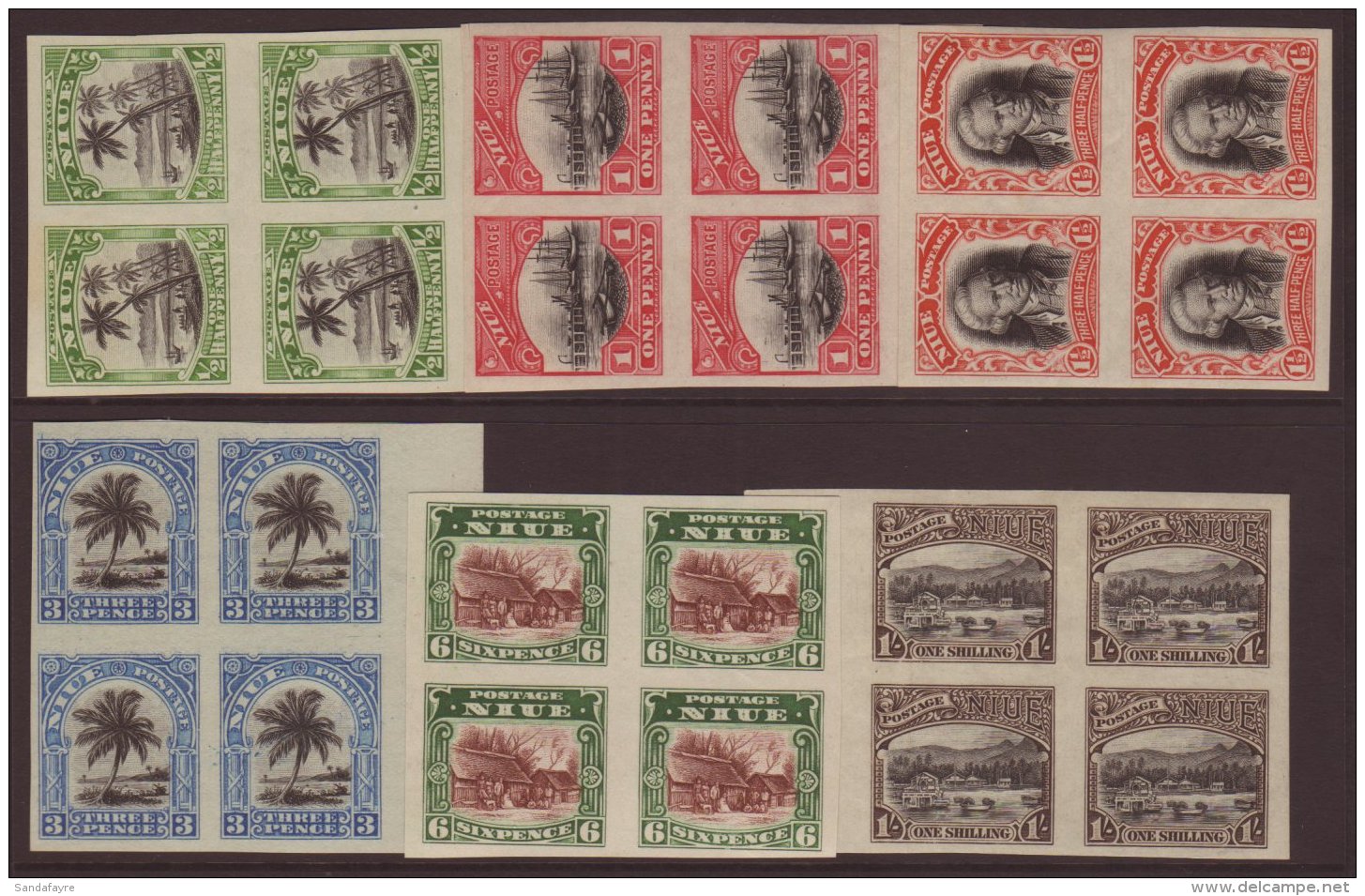 1920 IMPERF PLATE PROOF SET In Blocks Of 4 As SG 38/43. Mixed Mint, Nhm &amp; Unused Without Gum. Lovely Group! (6... - Niue