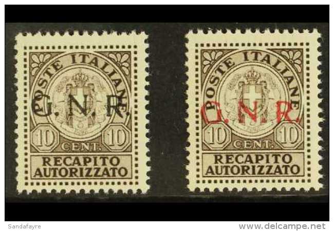 SOCIAL REPUBLIC SAGGI (PROOFS) Concessional Letter Post 1944 10c Brown Recapito Autorizzato Stamps With "G.N.R."... - Non Classés