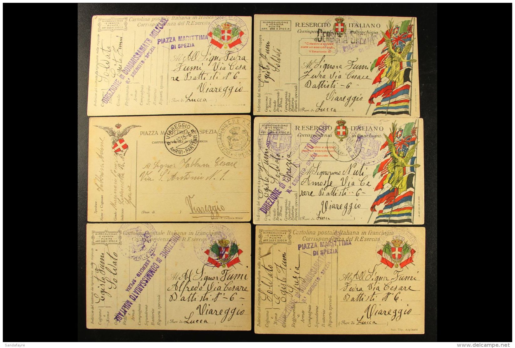 1915-1918 MILITARY FRANCHISE POSTCARDS. An Interesting Group Of Printed Postcards With Various Coloured Coat Of... - Non Classés