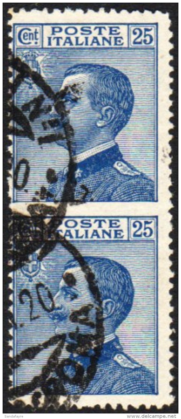1908 25c Blue, Michetti, Vertical Pair Variety "IMPERF BETWEEN" Sass. 83lc, Fine Used. Very Scarce, Cat &euro;1200... - Non Classés