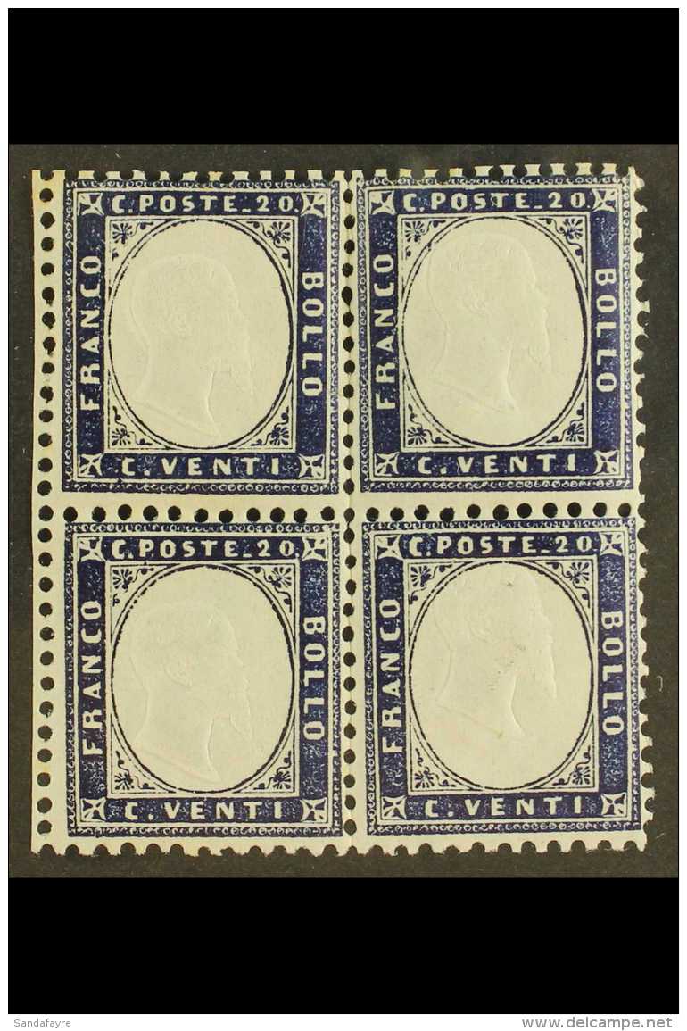 1862 20c Indigo, Sass 2, Superb NHM Mint Block Of 4. Cat &euro;400 (&pound;290) For More Images, Please Visit... - Non Classificati